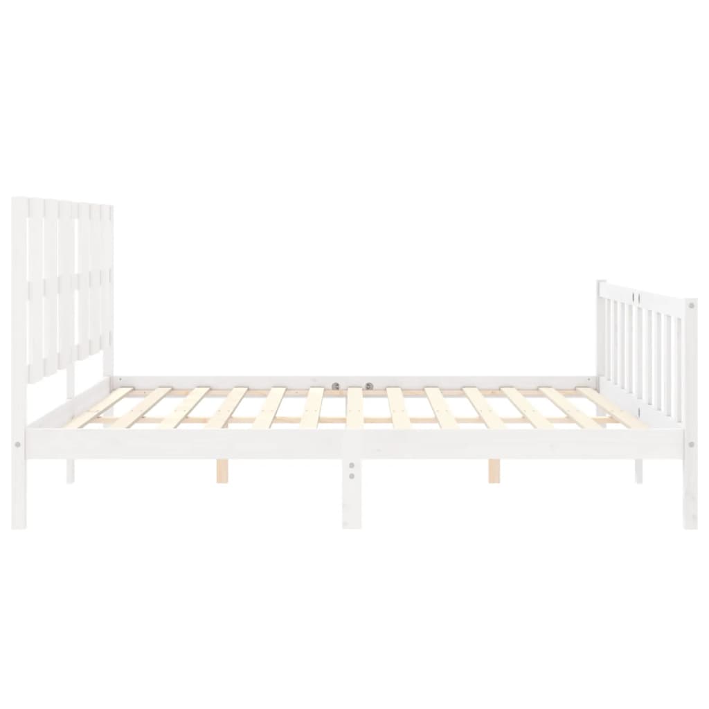 Bedframe met hoofdbord massief hout wit 180x200 cm