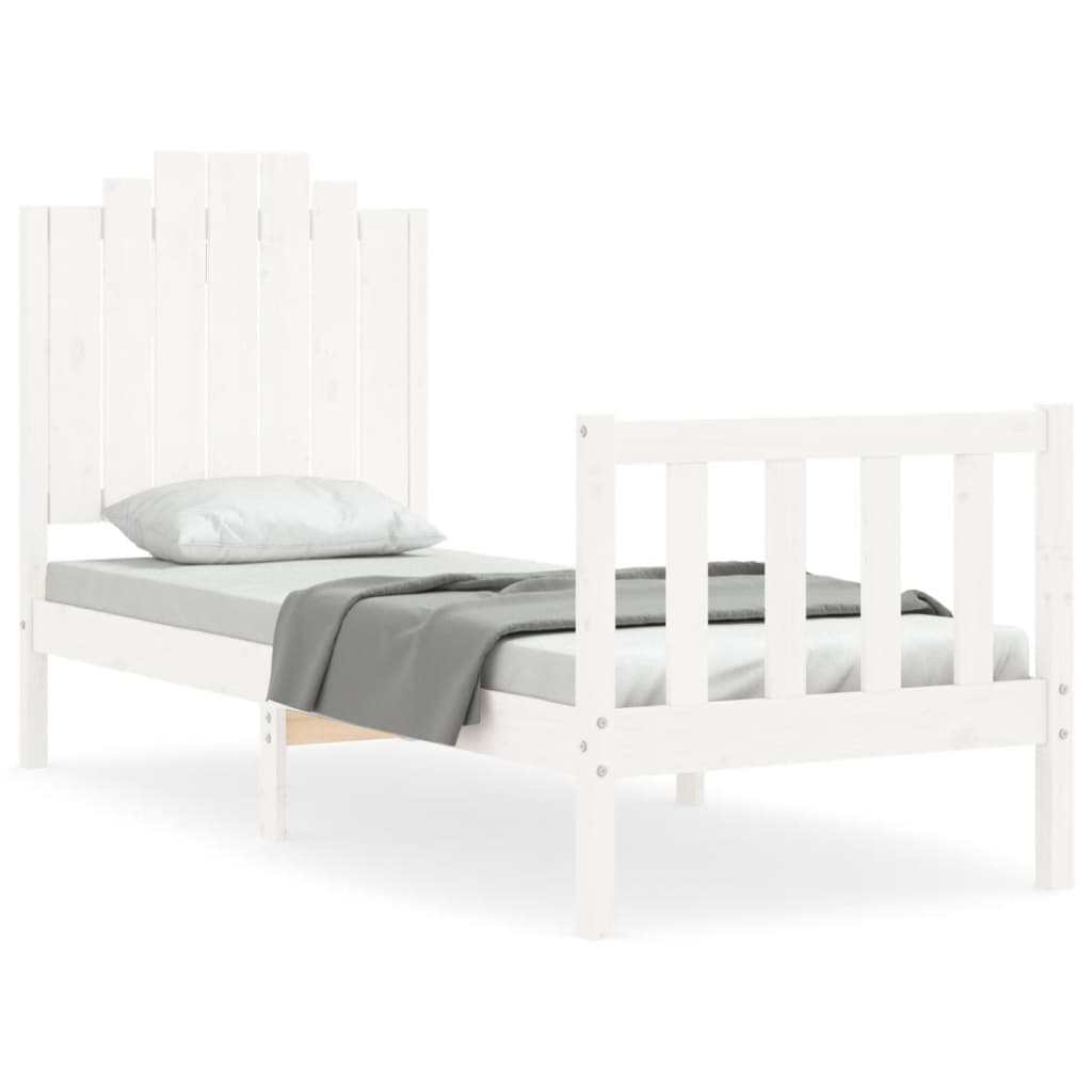 Bedframe met hoofdbord massief hout wit