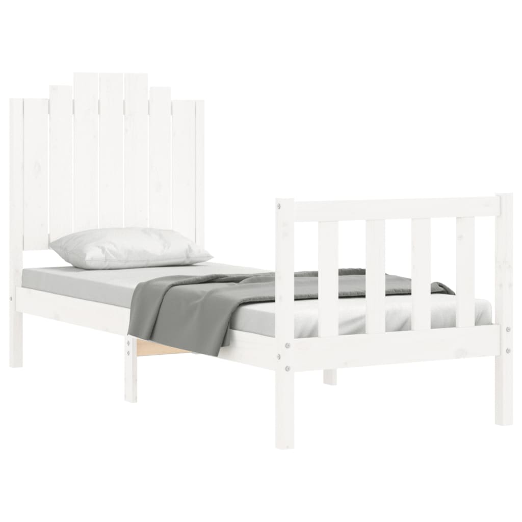 Bedframe met hoofdbord massief hout wit