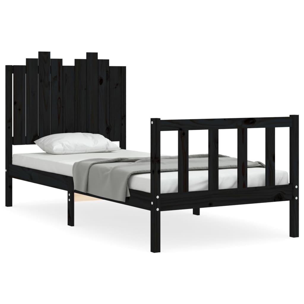 Bedframe met hoofdeinde massief hout zwart 90x190 cm Bedden & bedframes | Creëer jouw Trendy Thuis | Gratis bezorgd & Retour | Trendy.nl