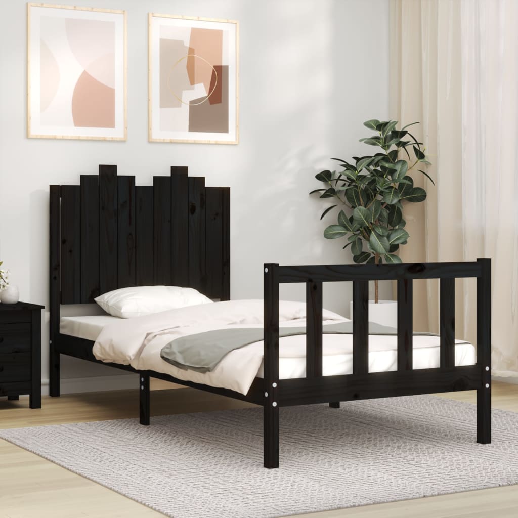 Bedframe met hoofdeinde massief hout zwart 90x190 cm Bedden & bedframes | Creëer jouw Trendy Thuis | Gratis bezorgd & Retour | Trendy.nl