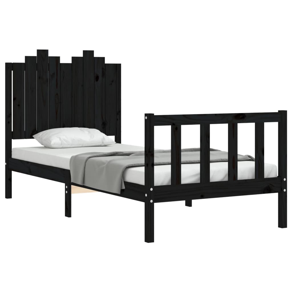 Bedframe met hoofdeinde massief hout zwart 90x190 cm Bedden & bedframes | Creëer jouw Trendy Thuis | Gratis bezorgd & Retour | Trendy.nl