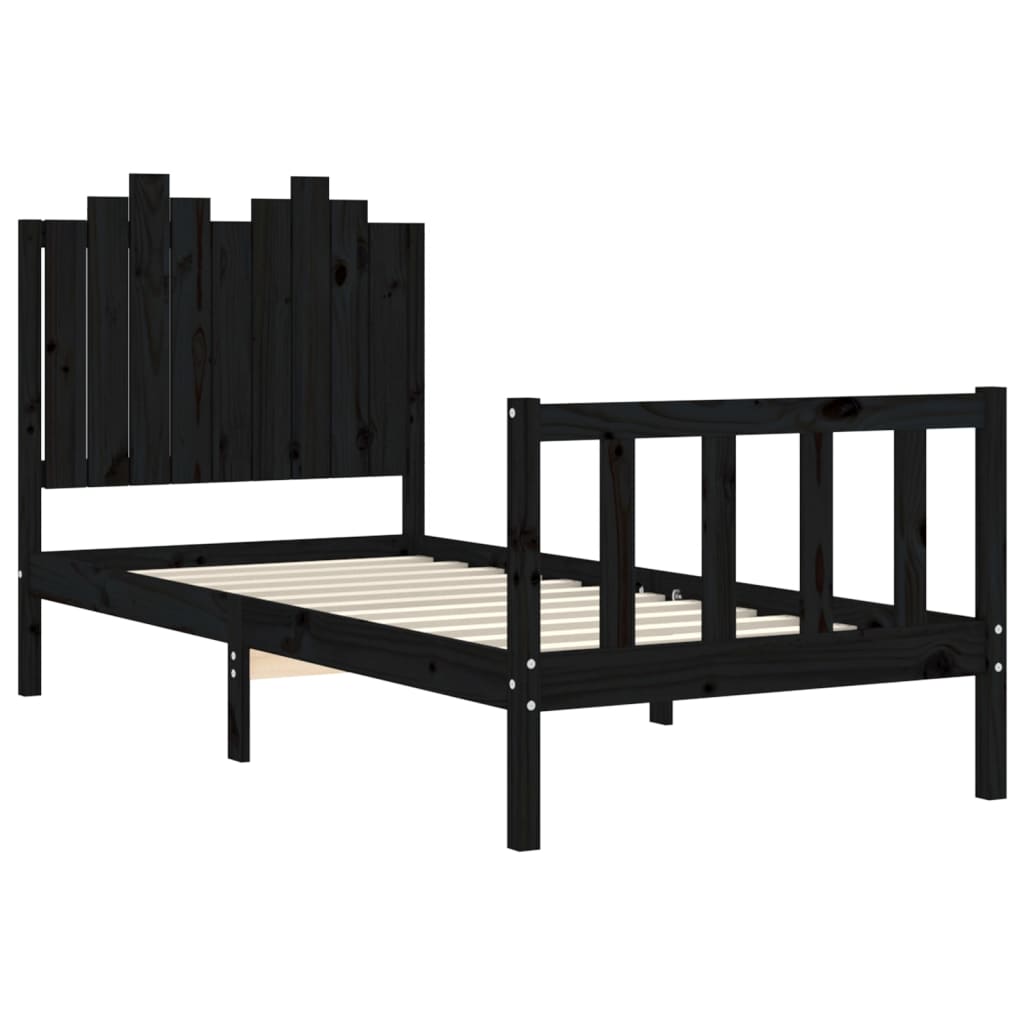 Bedframe met hoofdeinde massief hout zwart 90x190 cm Bedden & bedframes | Creëer jouw Trendy Thuis | Gratis bezorgd & Retour | Trendy.nl