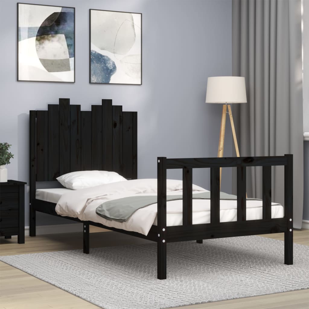 Bedframe met hoofdeinde massief hout zwart 90x190 cm Bedden & bedframes | Creëer jouw Trendy Thuis | Gratis bezorgd & Retour | Trendy.nl