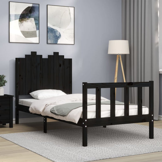 Bedframe met hoofdeinde massief hout zwart 90x190 cm Bedden & bedframes | Creëer jouw Trendy Thuis | Gratis bezorgd & Retour | Trendy.nl