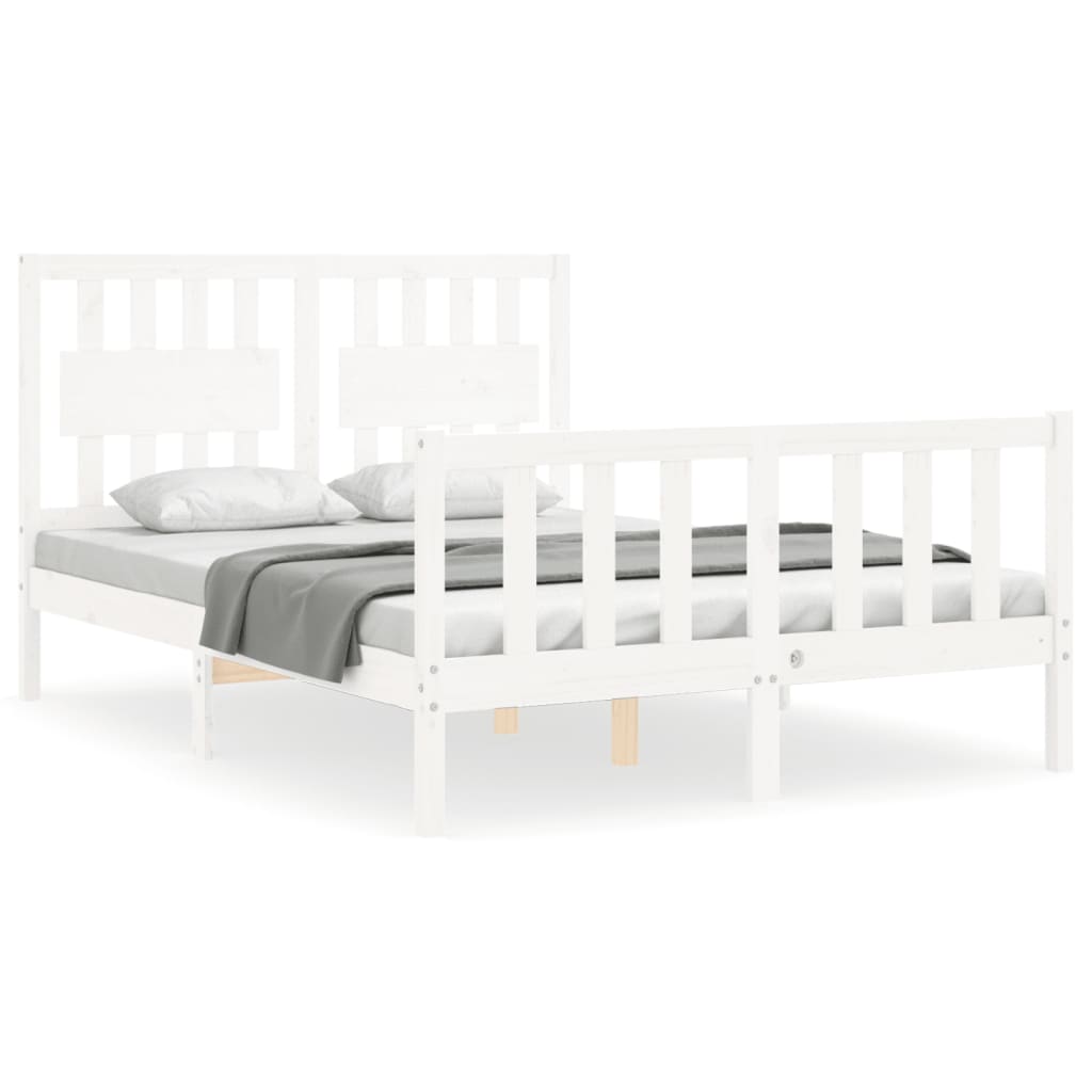 Bedframe met hoofdbord massief hout wit