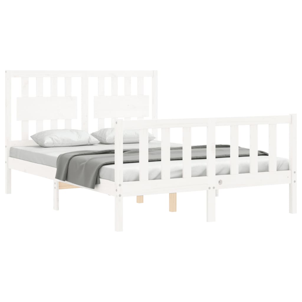 Bedframe met hoofdbord massief hout wit