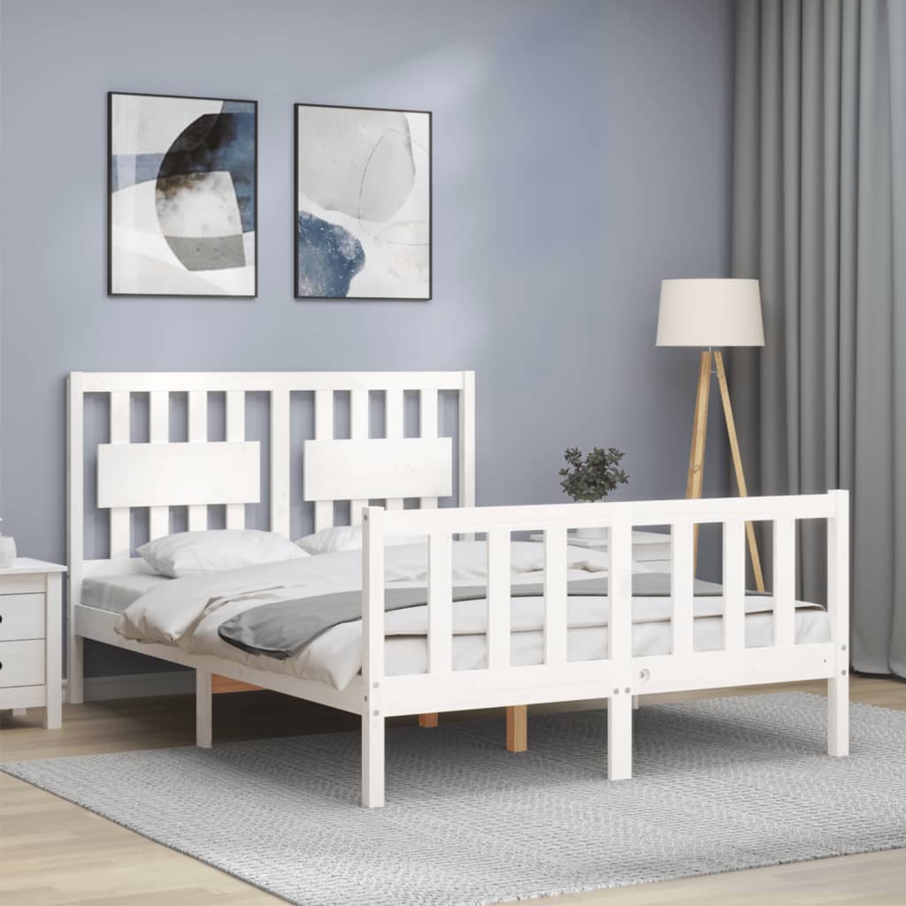 Bedframe met hoofdbord massief hout wit