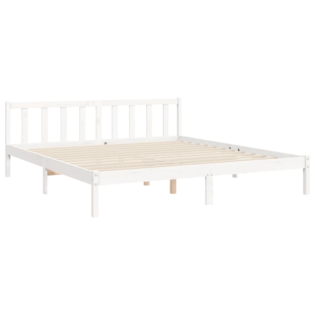 Bedframe met hoofdbord massief hout wit Super King Size