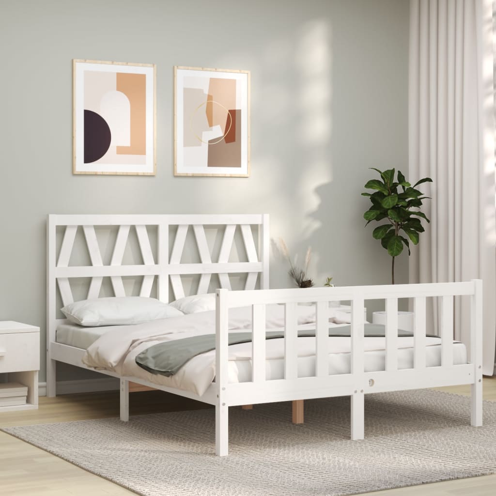 Bedframe met hoofdbord massief hout wit Bedden & bedframes | Creëer jouw Trendy Thuis | Gratis bezorgd & Retour | Trendy.nl