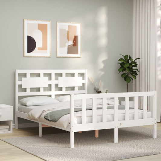 Bedframe met hoofdbord massief hout wit