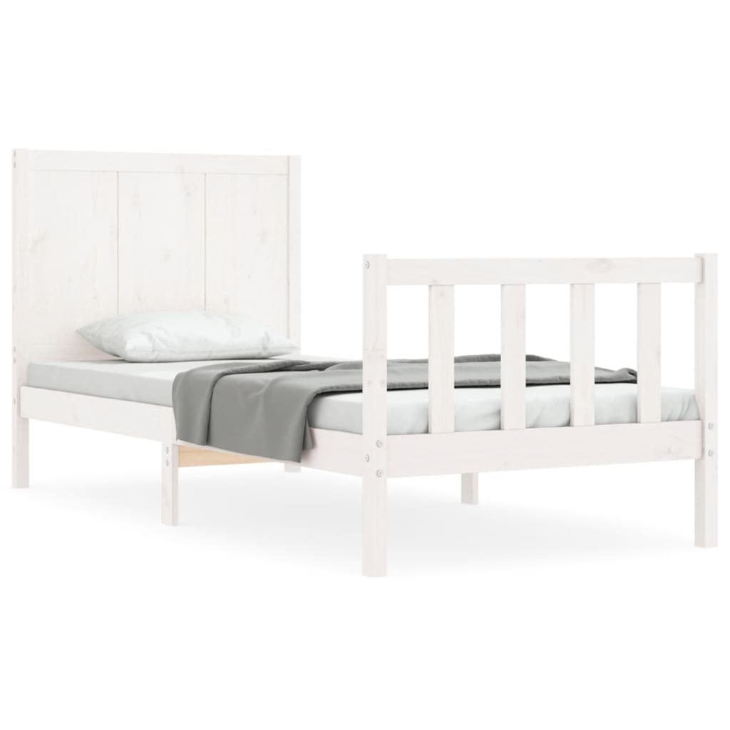 Bedframe met hoofdbord massief hout wit