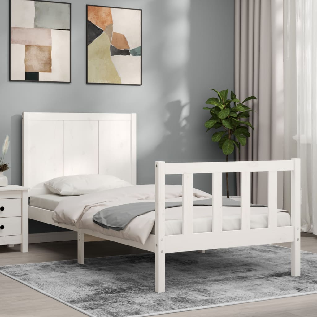 Bedframe met hoofdbord massief hout wit