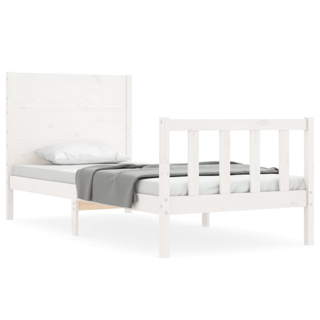 Bedframe met hoofdbord massief hout wit