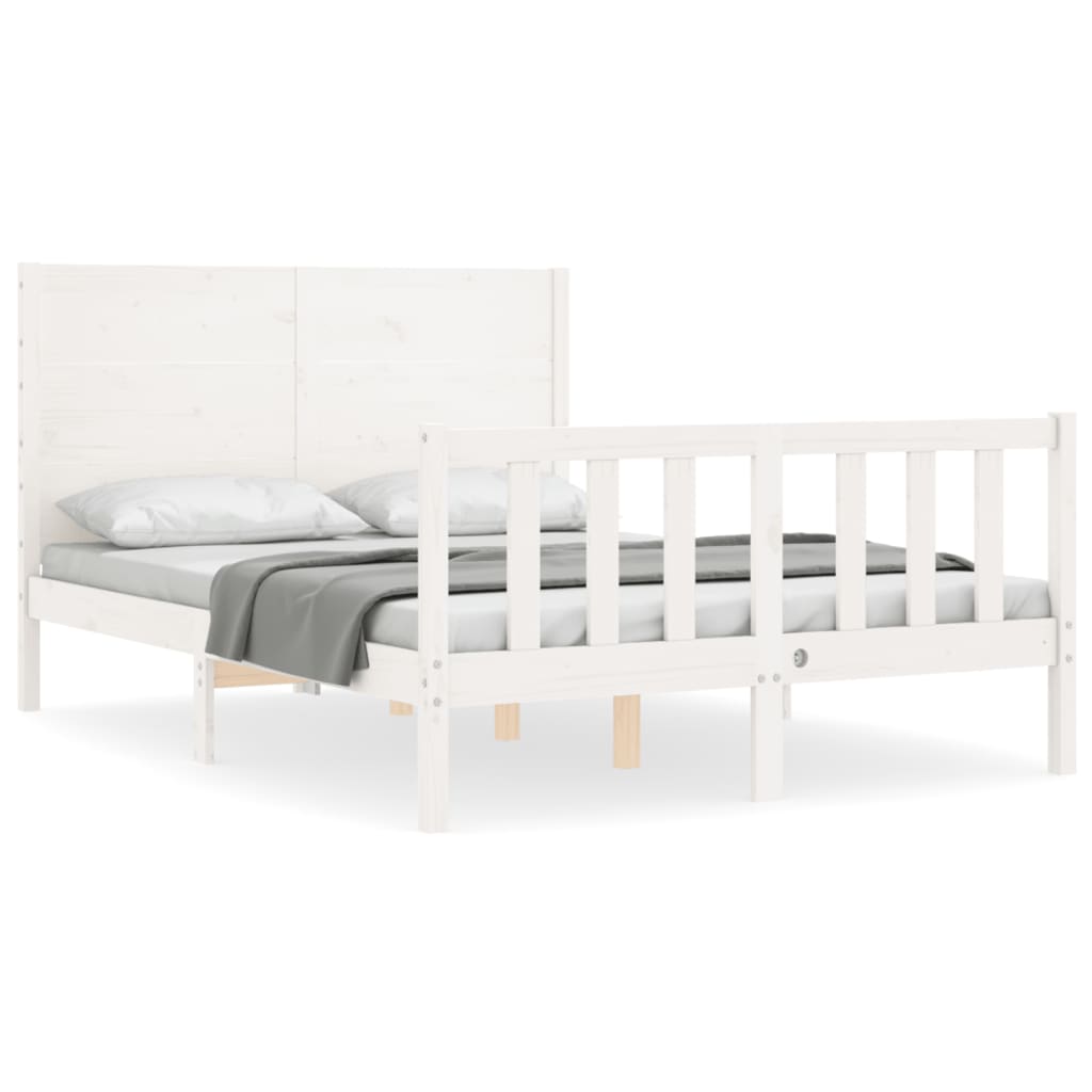 Bedframe met hoofdbord massief hout wit