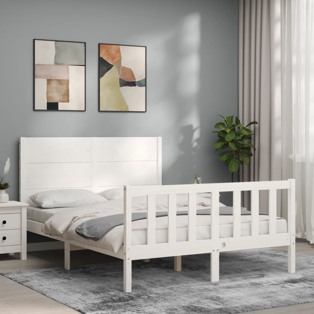 Bedframe met hoofdbord massief hout wit