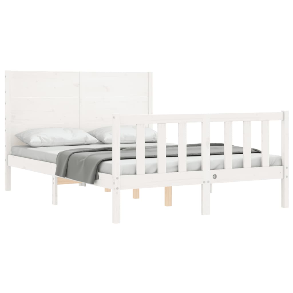 Bedframe met hoofdbord massief hout wit