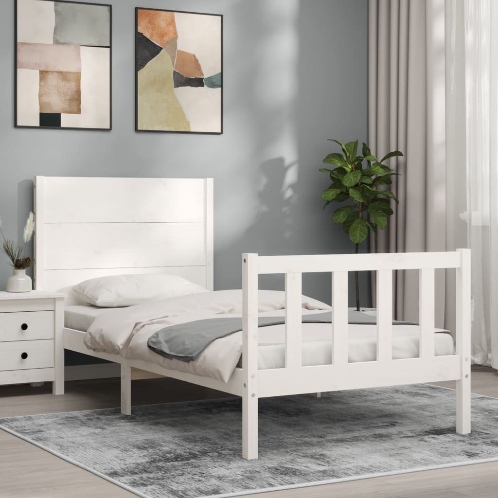 Bedframe met hoofdbord massief hout wit 100x200 cm Bedden & bedframes | Creëer jouw Trendy Thuis | Gratis bezorgd & Retour | Trendy.nl