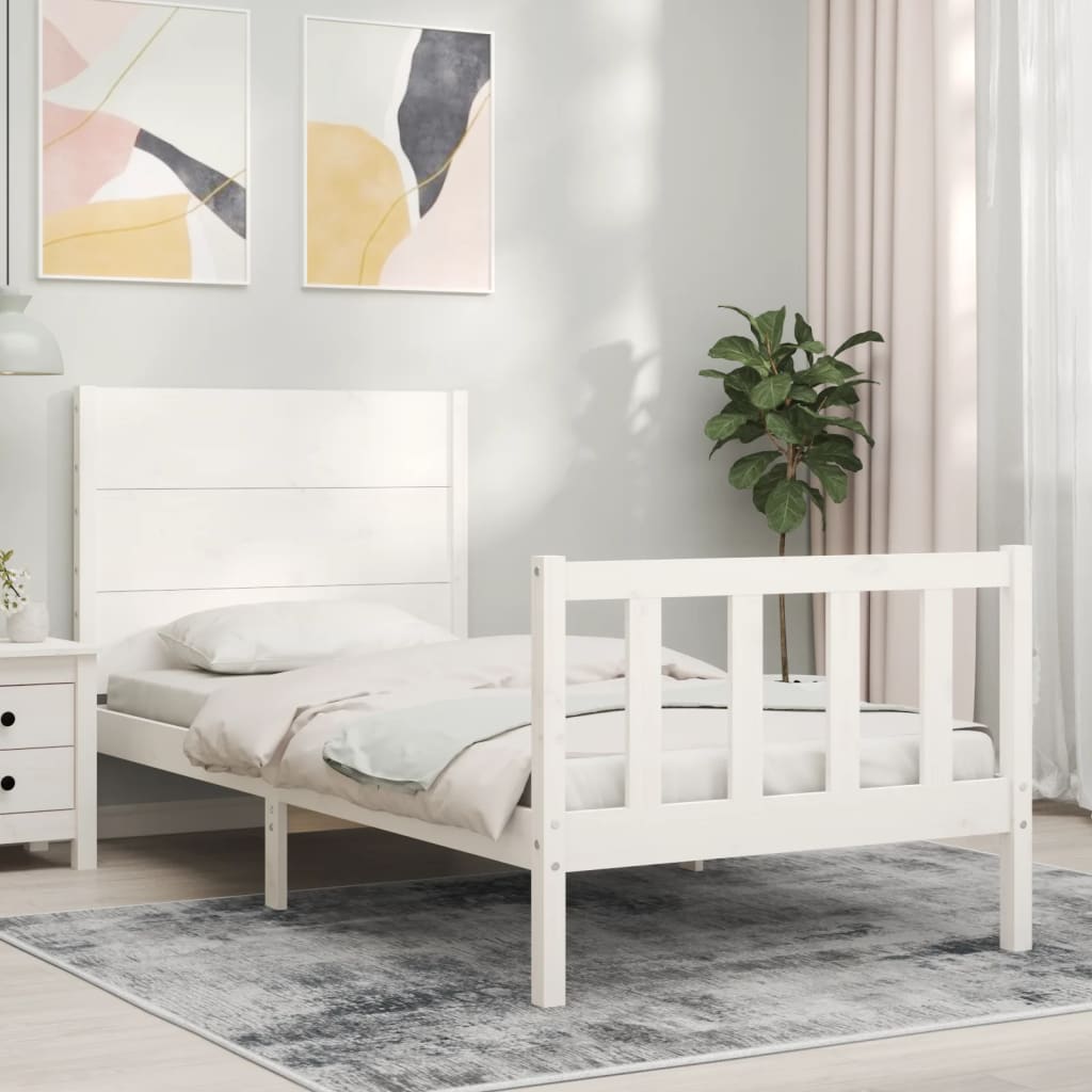 Bedframe met hoofdbord massief hout wit 100x200 cm Bedden & bedframes | Creëer jouw Trendy Thuis | Gratis bezorgd & Retour | Trendy.nl