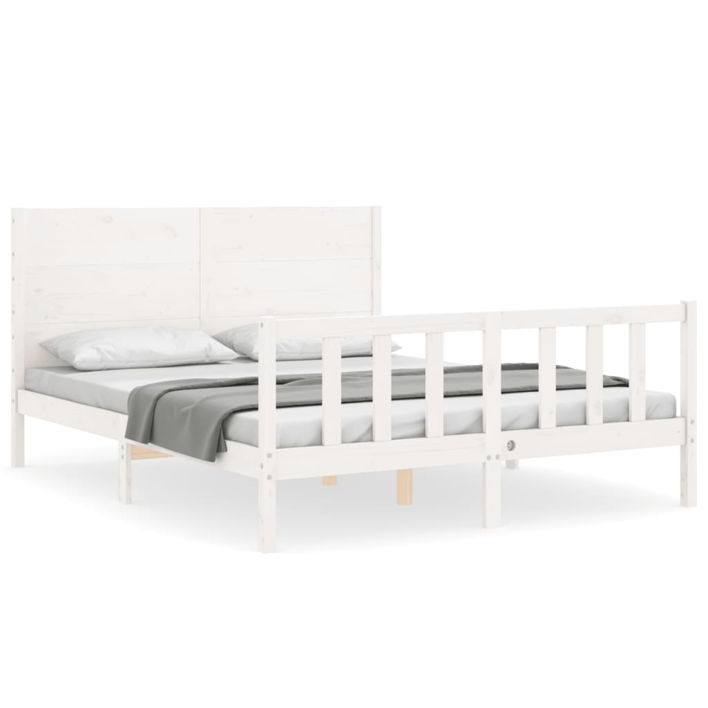 Bedframe zonder matras massief grenenhout wit 160x200 cm