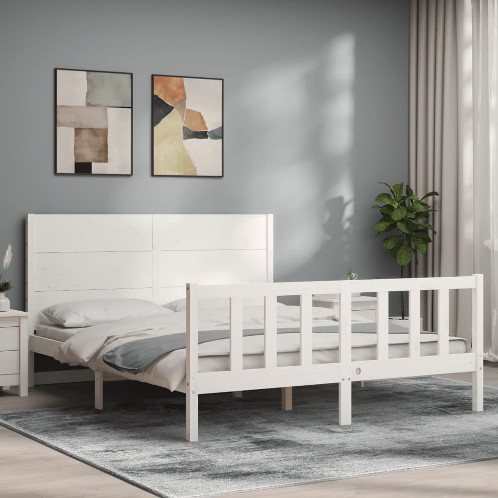 Bedframe zonder matras massief grenenhout wit 160x200 cm