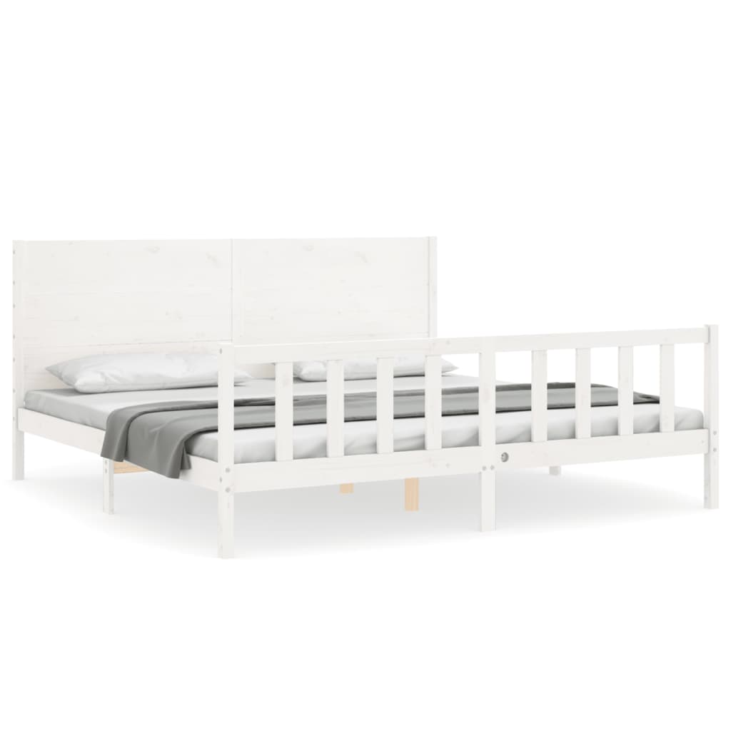 Bedframe met hoofdbord massief hout wit