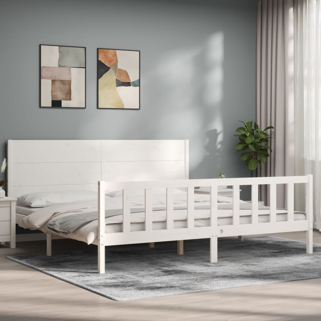 Bedframe met hoofdbord massief hout wit