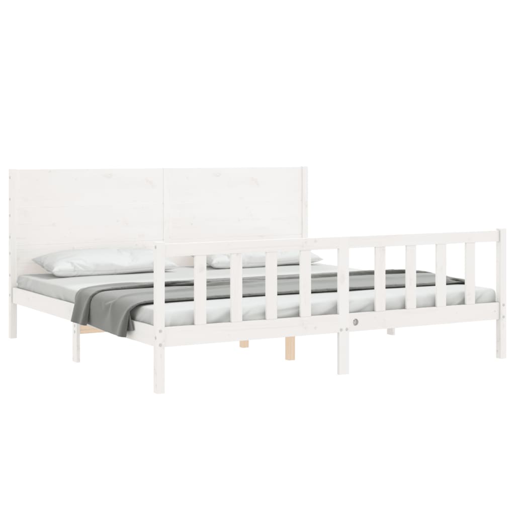 Bedframe met hoofdbord massief hout wit