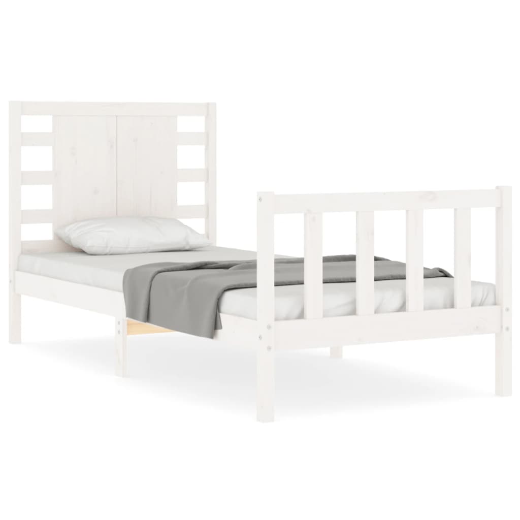 Bedframe met hoofdbord massief hout wit