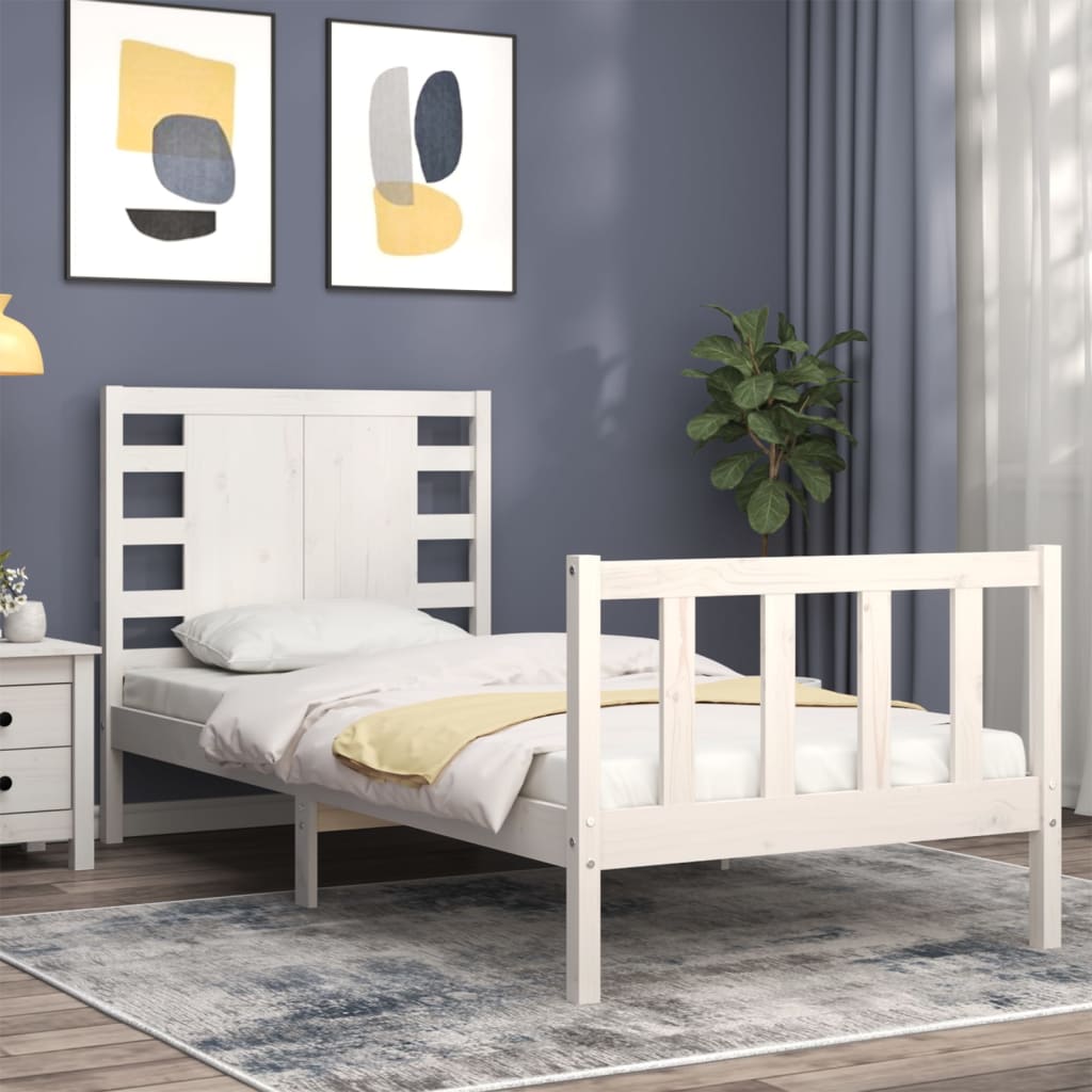 Bedframe met hoofdbord massief hout wit 100x200 cm Bedden & bedframes | Creëer jouw Trendy Thuis | Gratis bezorgd & Retour | Trendy.nl