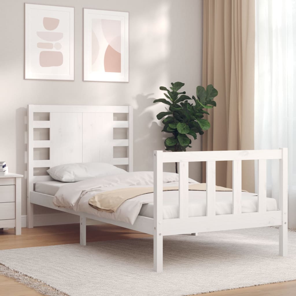 Bedframe met hoofdbord massief hout wit 100x200 cm Bedden & bedframes | Creëer jouw Trendy Thuis | Gratis bezorgd & Retour | Trendy.nl