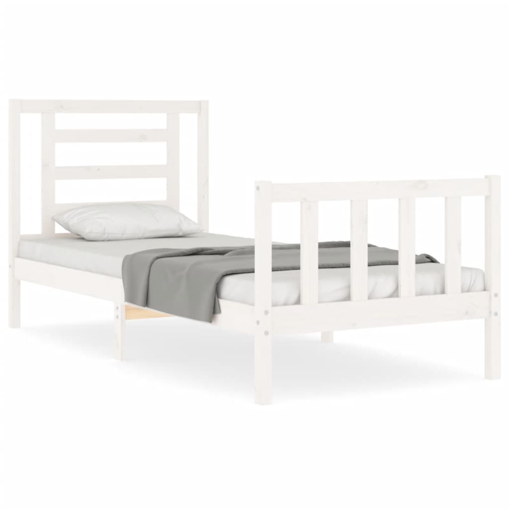 Bedframe met hoofdbord massief hout wit