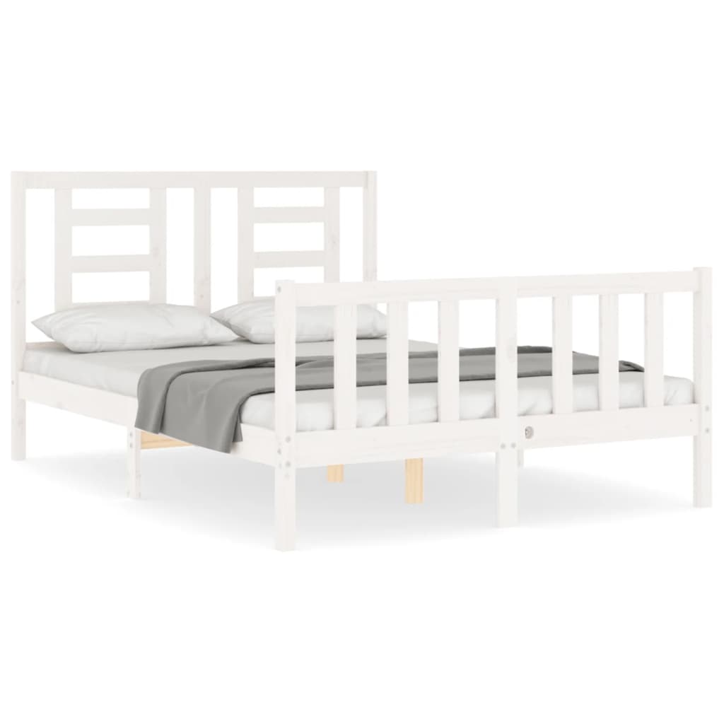 Bedframe met hoofdbord massief hout wit