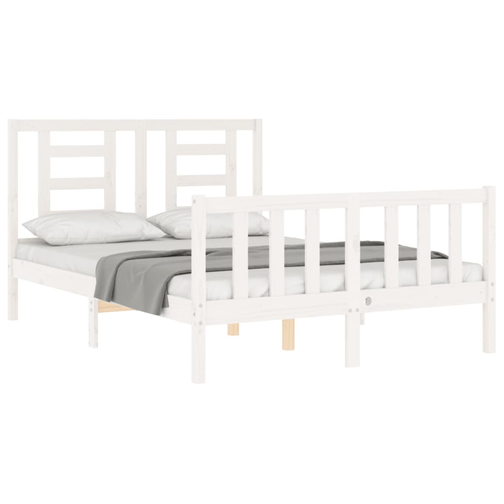 Bedframe met hoofdbord massief hout wit