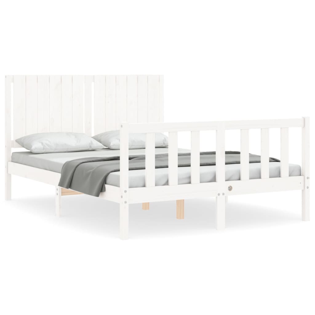 Bedframe met hoofdbord massief hout wit