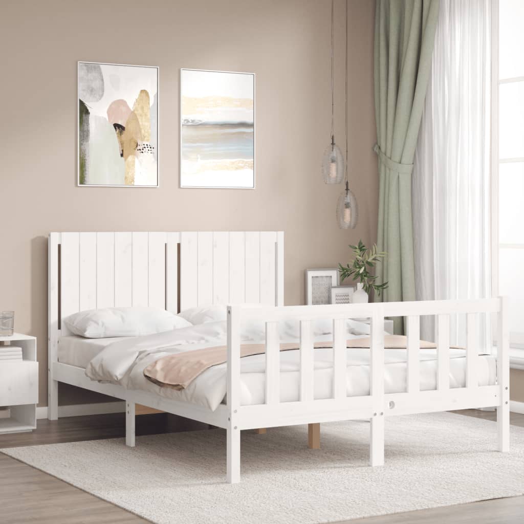 Bedframe met hoofdbord massief hout wit