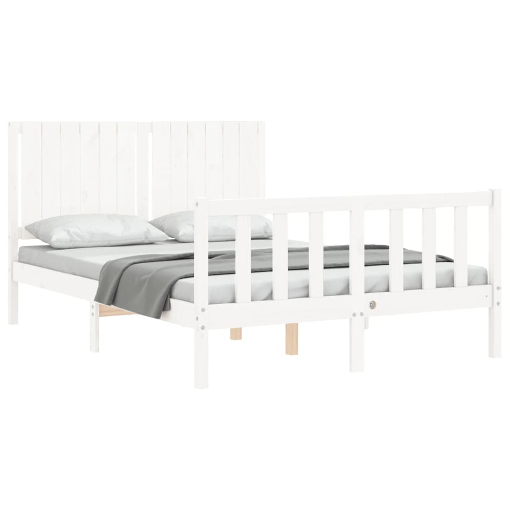 Bedframe met hoofdbord massief hout wit