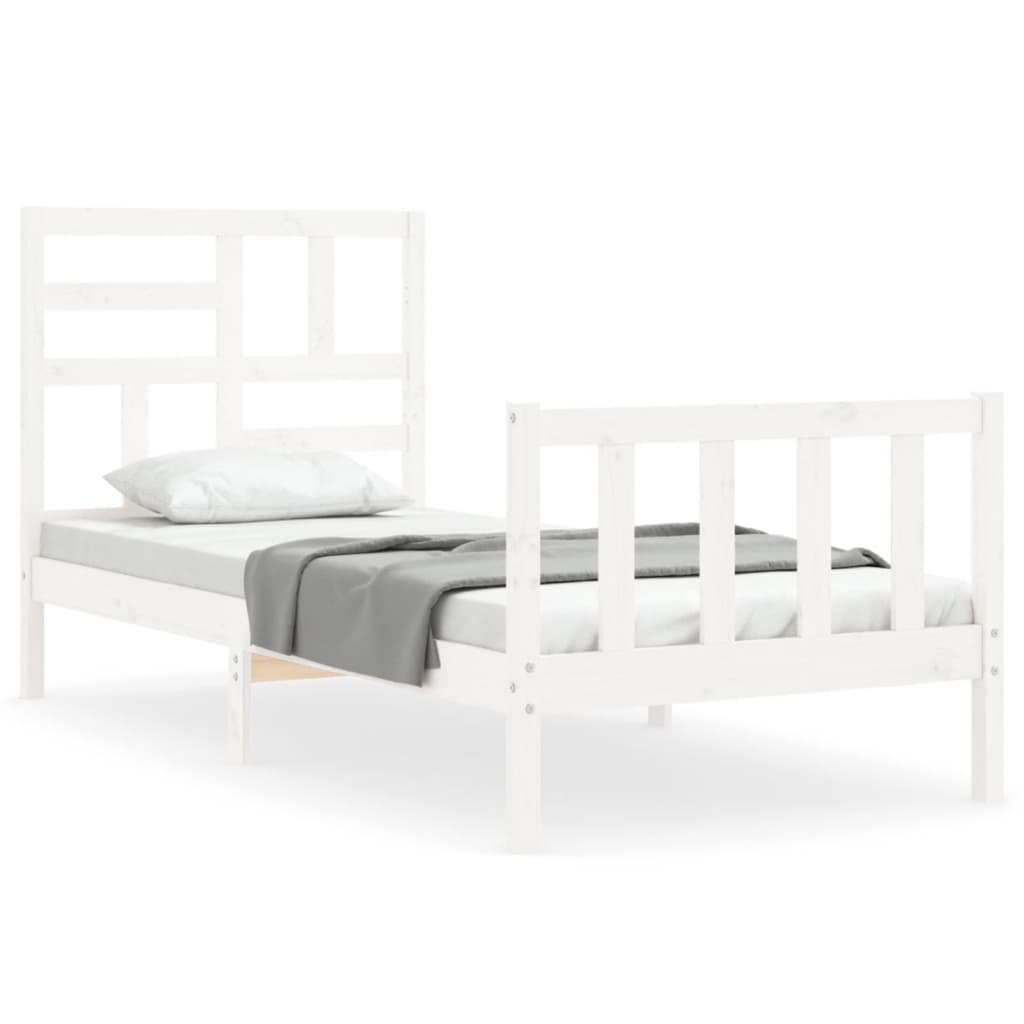 Bedframe met hoofdbord massief hout wit