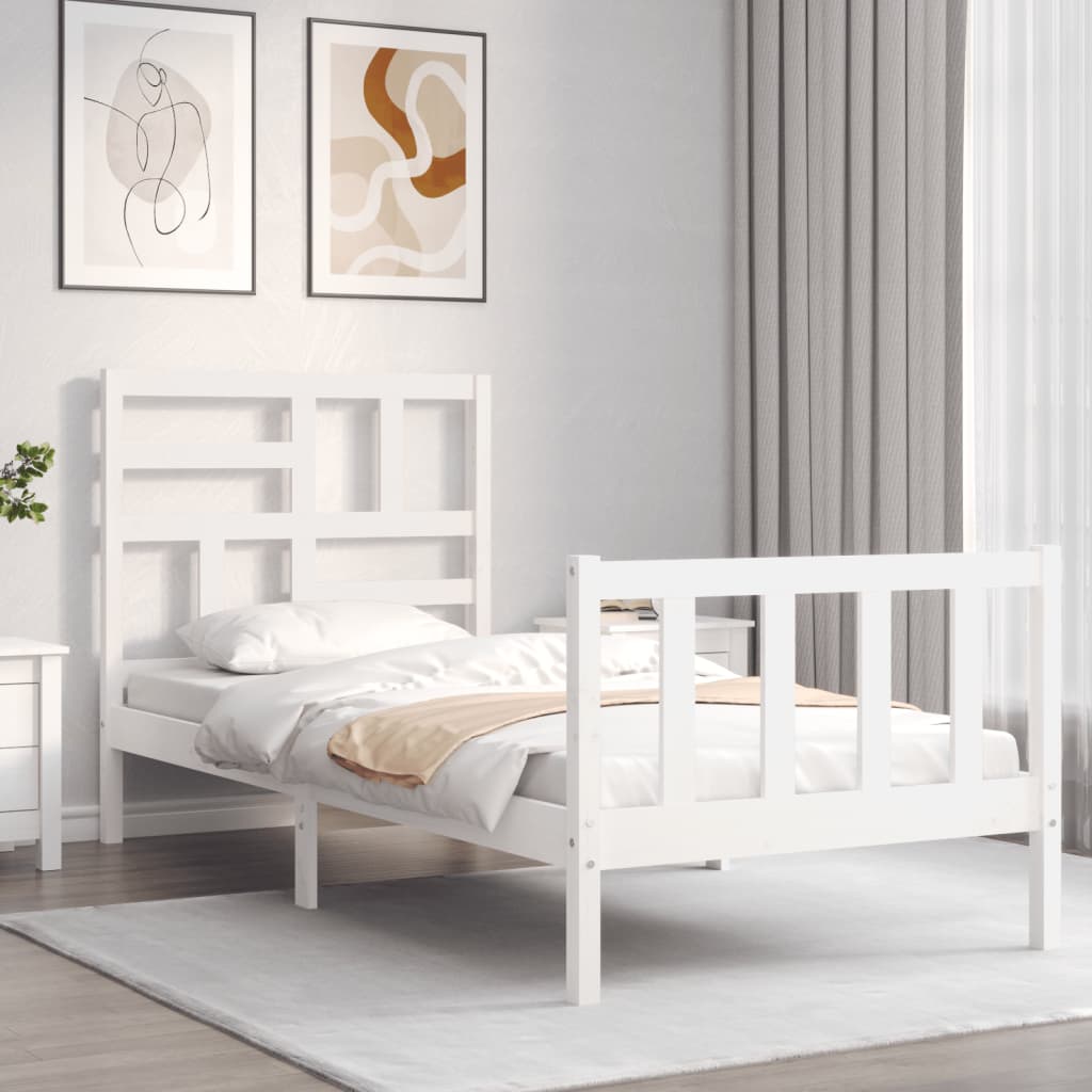 Bedframe met hoofdbord massief hout wit