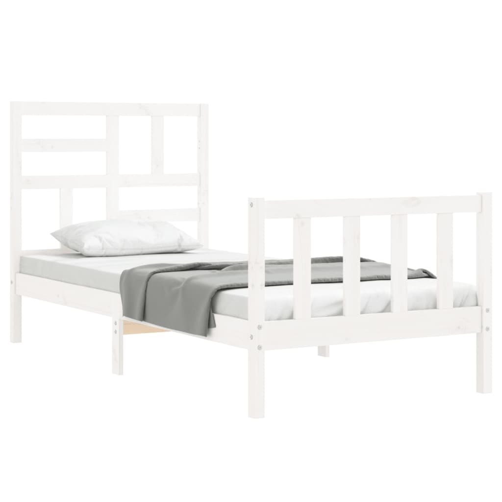 Bedframe met hoofdbord massief hout wit