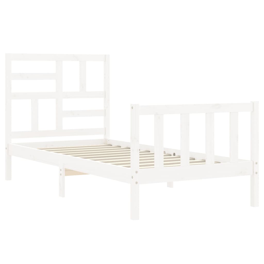 Bedframe met hoofdbord massief hout wit