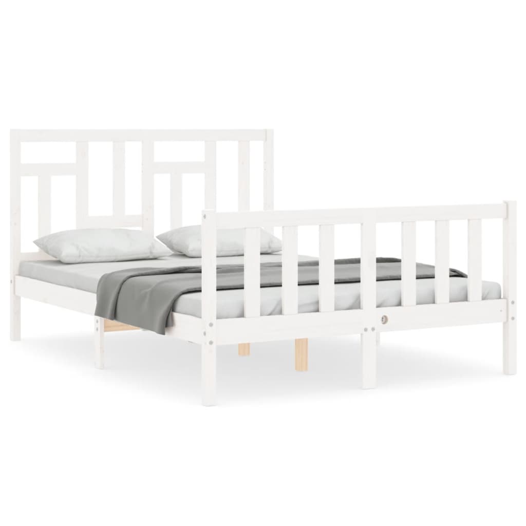 Bedframe met hoofdbord massief hout wit 140x200 cm Bedden & bedframes | Creëer jouw Trendy Thuis | Gratis bezorgd & Retour | Trendy.nl