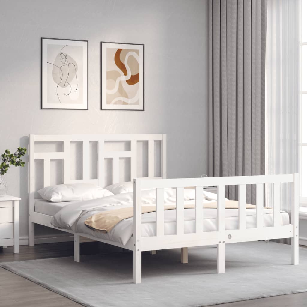 Bedframe met hoofdbord massief hout wit 140x200 cm Bedden & bedframes | Creëer jouw Trendy Thuis | Gratis bezorgd & Retour | Trendy.nl