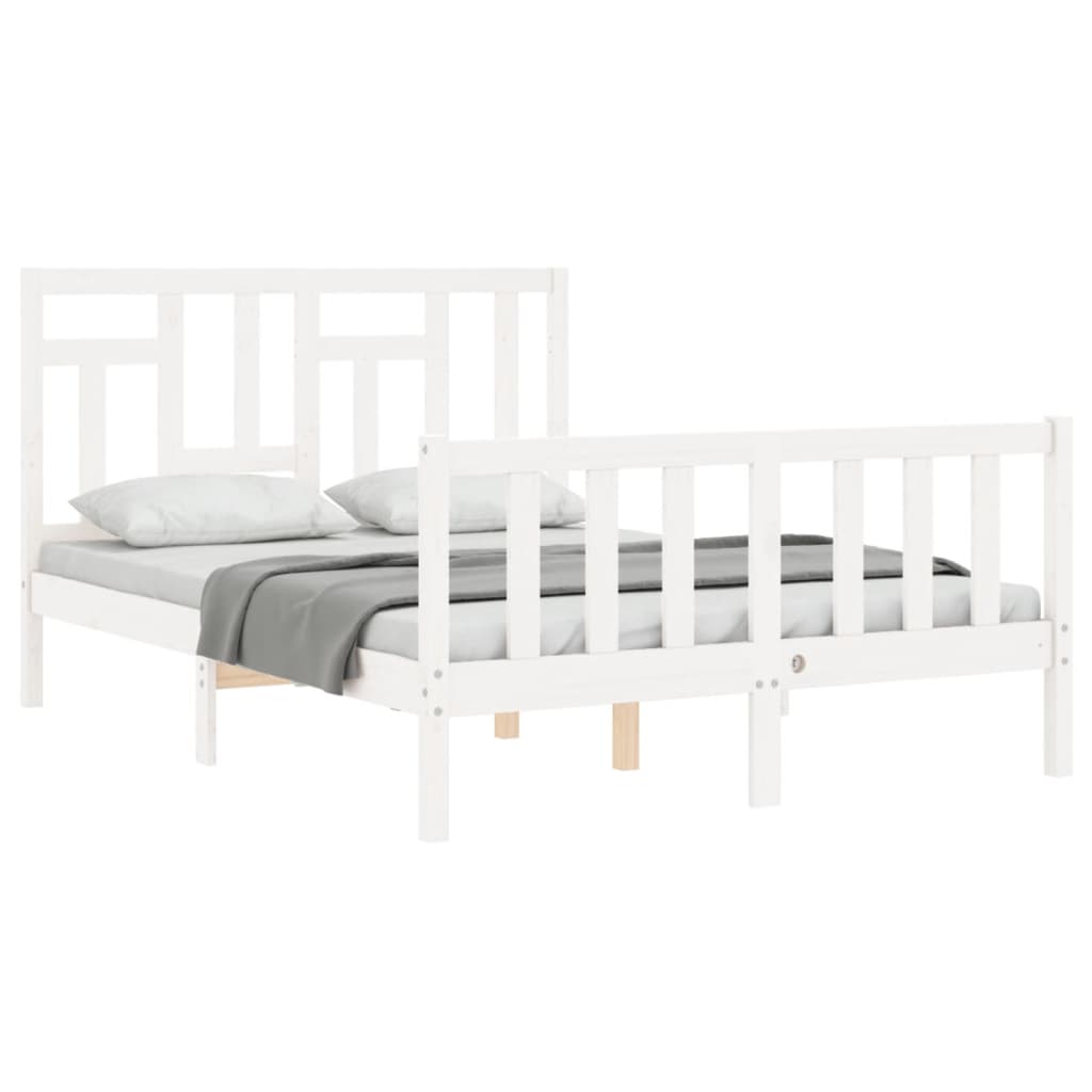 Bedframe met hoofdbord massief hout wit 140x200 cm Bedden & bedframes | Creëer jouw Trendy Thuis | Gratis bezorgd & Retour | Trendy.nl