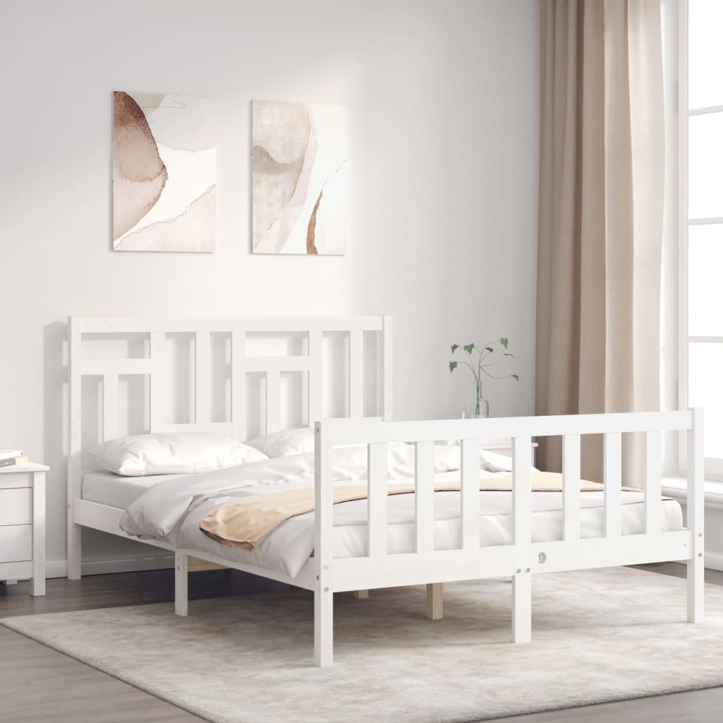 Bedframe met hoofdbord massief hout wit 140x200 cm Bedden & bedframes | Creëer jouw Trendy Thuis | Gratis bezorgd & Retour | Trendy.nl