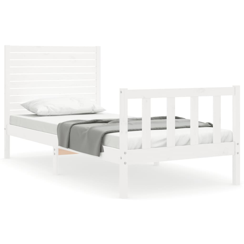 Bedframe met hoofdbord massief hout wit