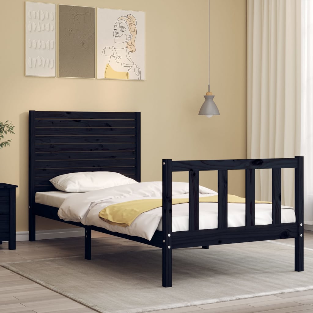 Bedframe met hoofdbord massief hout zwart Bedden & bedframes | Creëer jouw Trendy Thuis | Gratis bezorgd & Retour | Trendy.nl