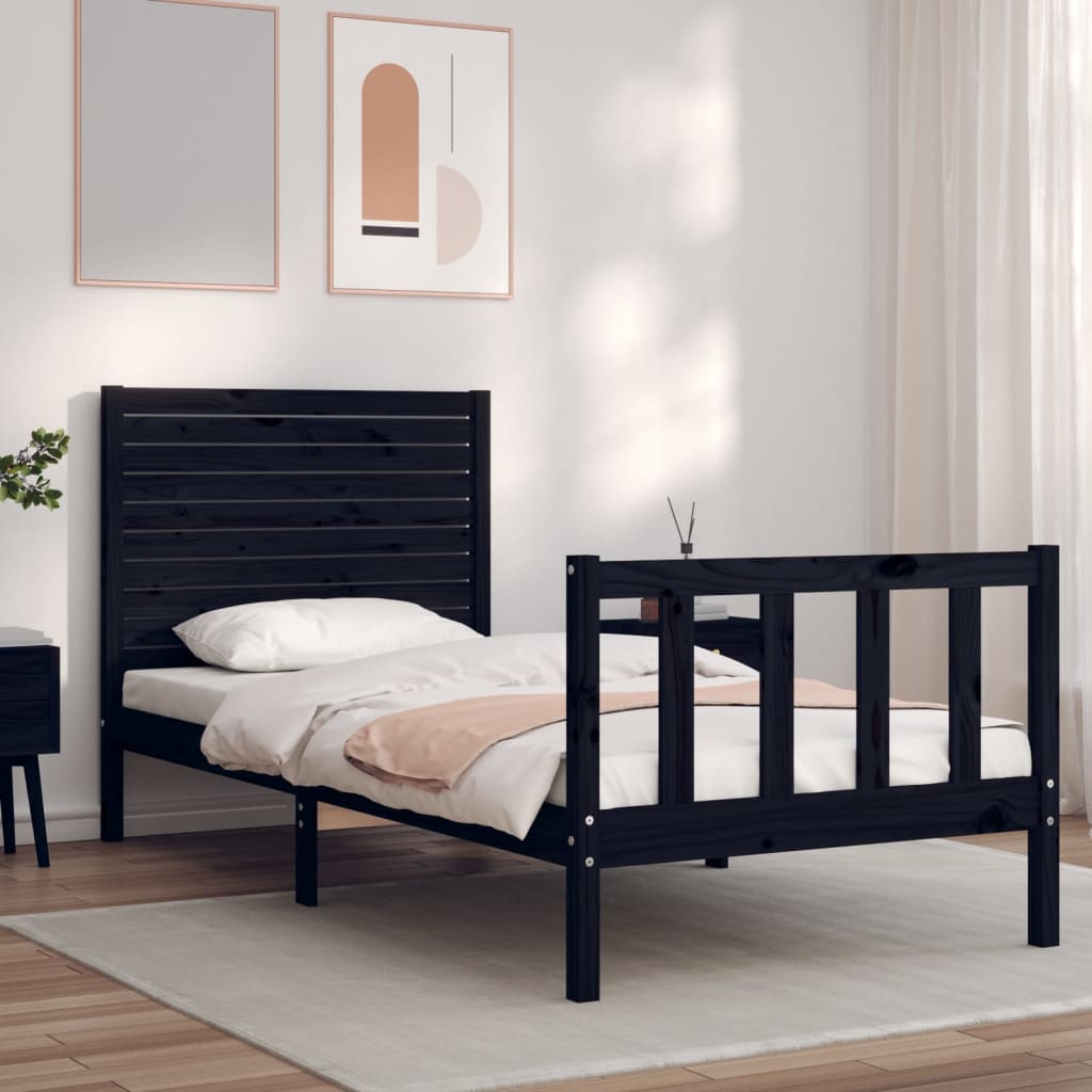 Bedframe met hoofdbord massief hout zwart Bedden & bedframes | Creëer jouw Trendy Thuis | Gratis bezorgd & Retour | Trendy.nl