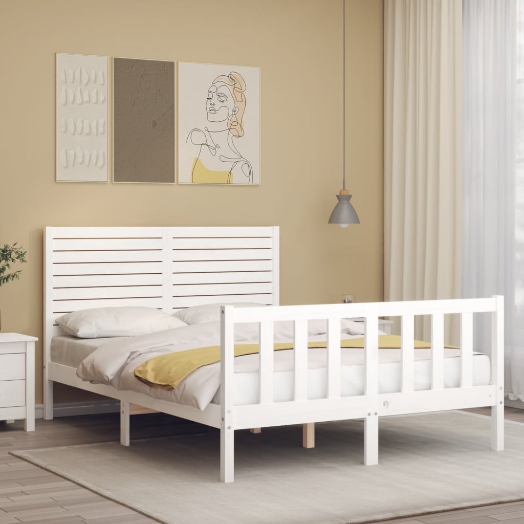 Bedframe met hoofdbord massief hout wit 120x200 cm Bedden & bedframes | Creëer jouw Trendy Thuis | Gratis bezorgd & Retour | Trendy.nl