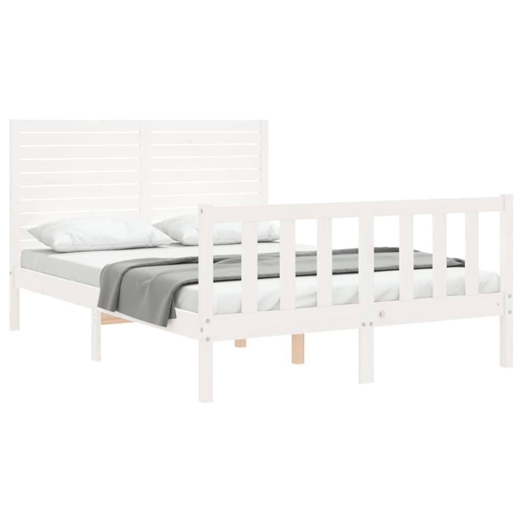 Bedframe met hoofdbord massief hout wit 120x200 cm Bedden & bedframes | Creëer jouw Trendy Thuis | Gratis bezorgd & Retour | Trendy.nl